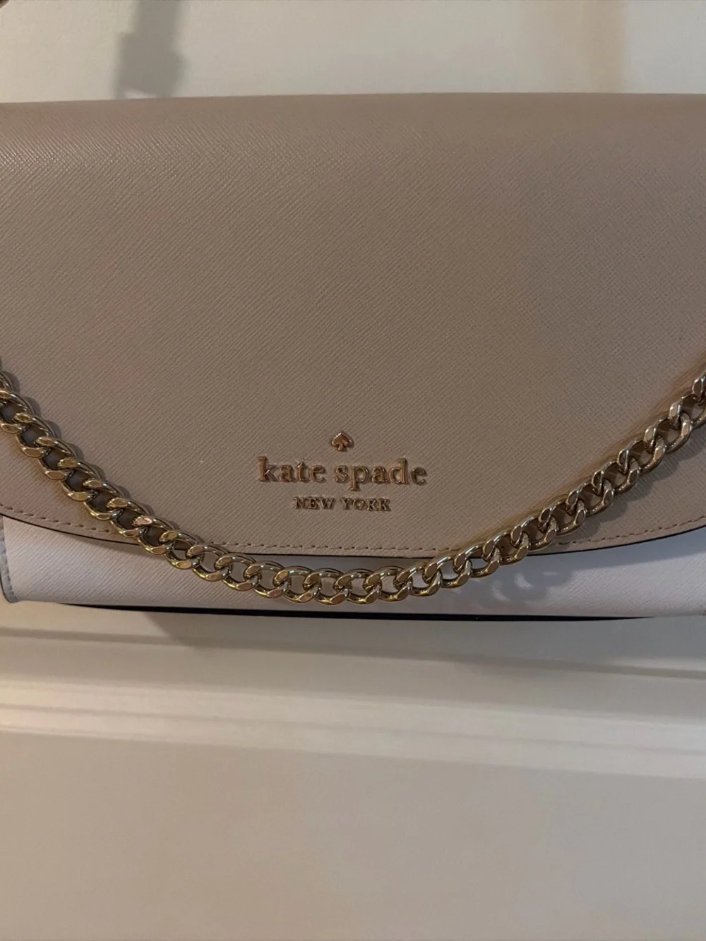 kate spade Two-Tone Taupe and Light Cream Crossbody with Black Strap